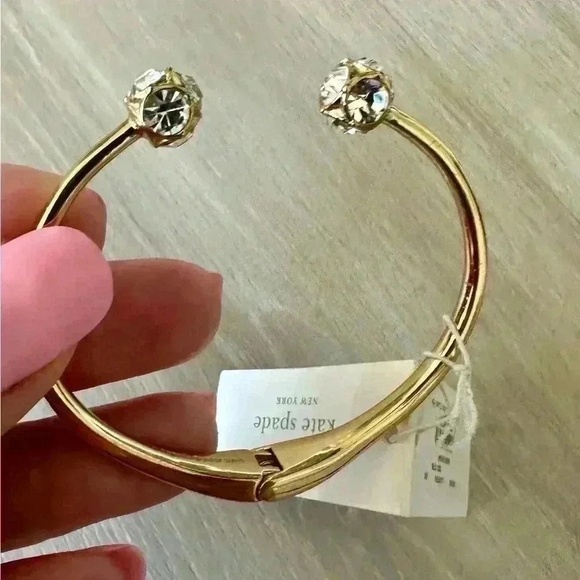 Kate Spade New York Gold Tone Lady Marmalade Crystal Hinged Bangle Bracelet - Picture 6 of 8